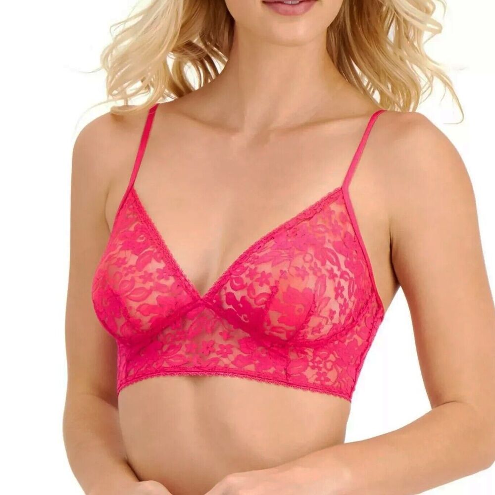 *50off3* NWT INC Longline Lace Bralette M Pink Floral Stretch Sheer